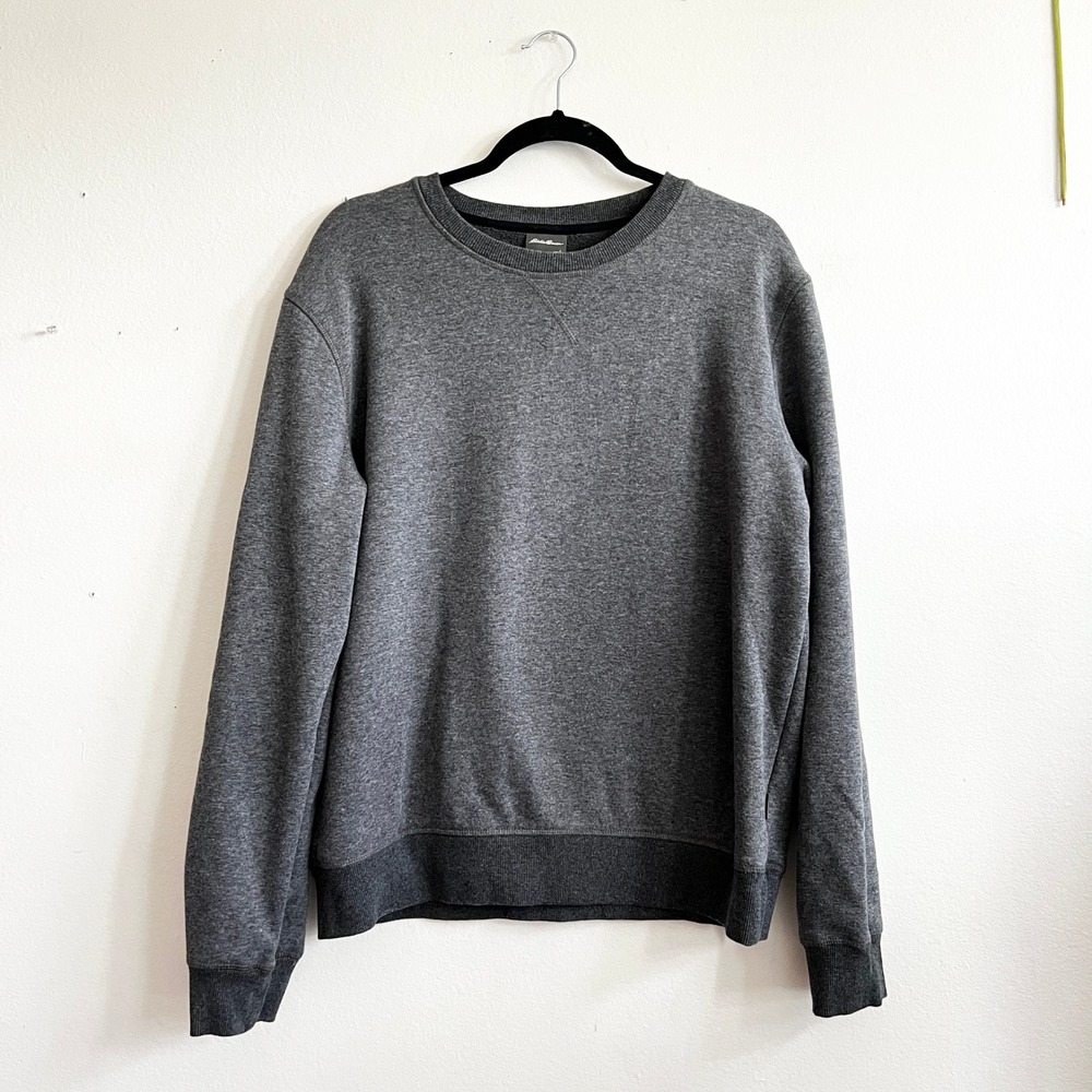 Eddie Bauer Gray Crewneck Sweatshirt Men's Large Fleece Lined‎ Casual Hiking